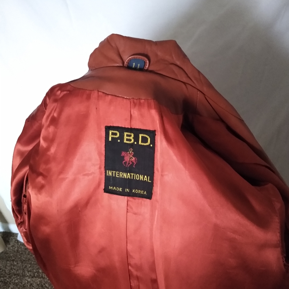 Vintage Leather Trench Coat Open Tie Close Burnt Orange by P.B.D. International - Picture 7 of 14